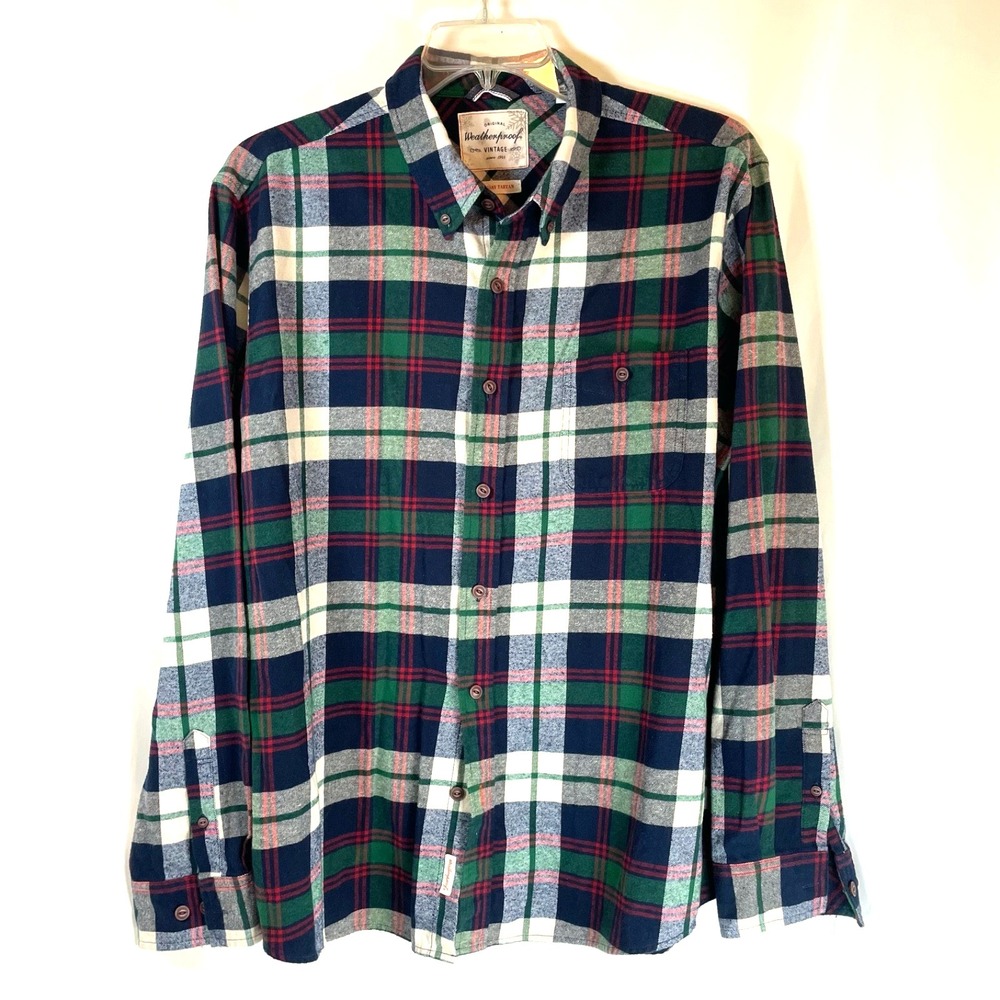 Weatherproof Vintage Mens XXL Flannel Shirt Blue Red Green Plaid Button Down